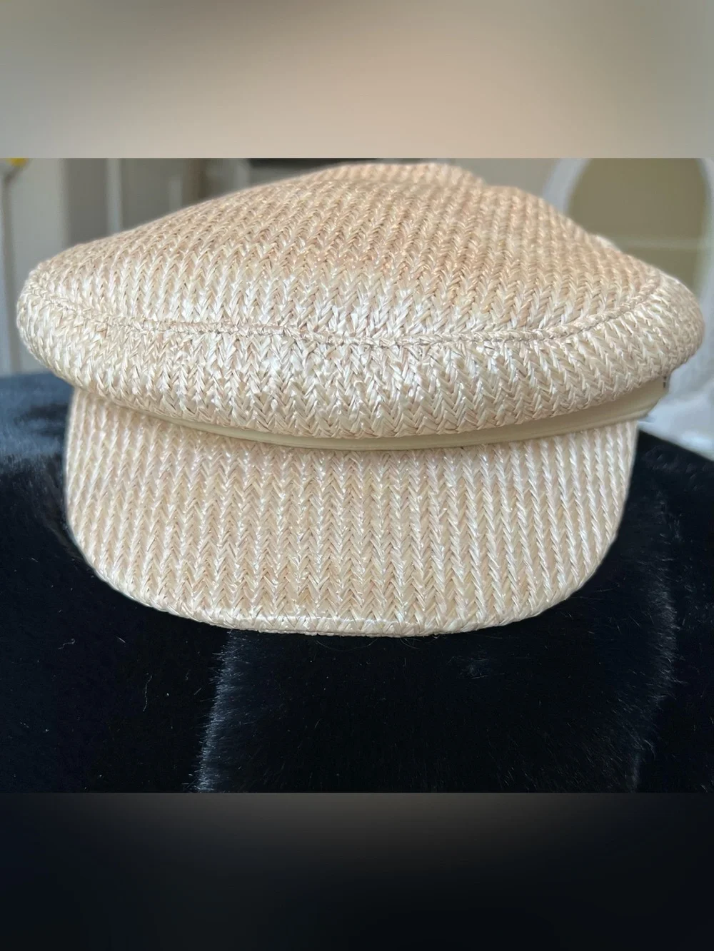 Vince Camuto OS Coated Paper Braided Natural Straw Baker Boy Cap